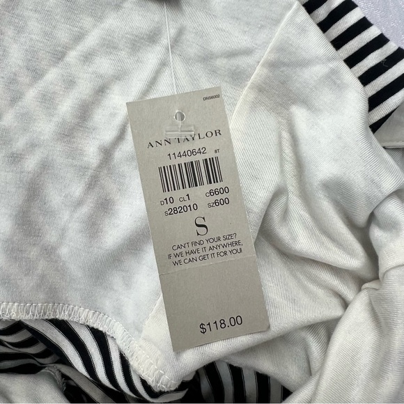 NWT Ann Taylor black and white striped dress with open back and wrap belt. - Picture 3 of 11